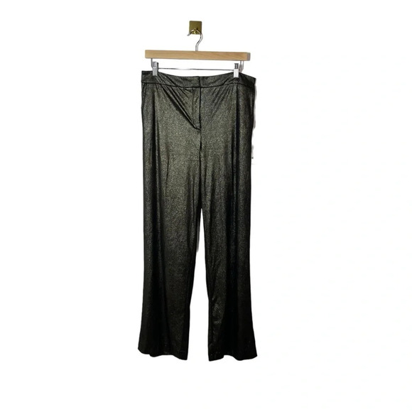 NWT Joie Women’s Coated Metallic Wide Leg Trousers in Black/Gold Size 12 - Picture 7 of 15